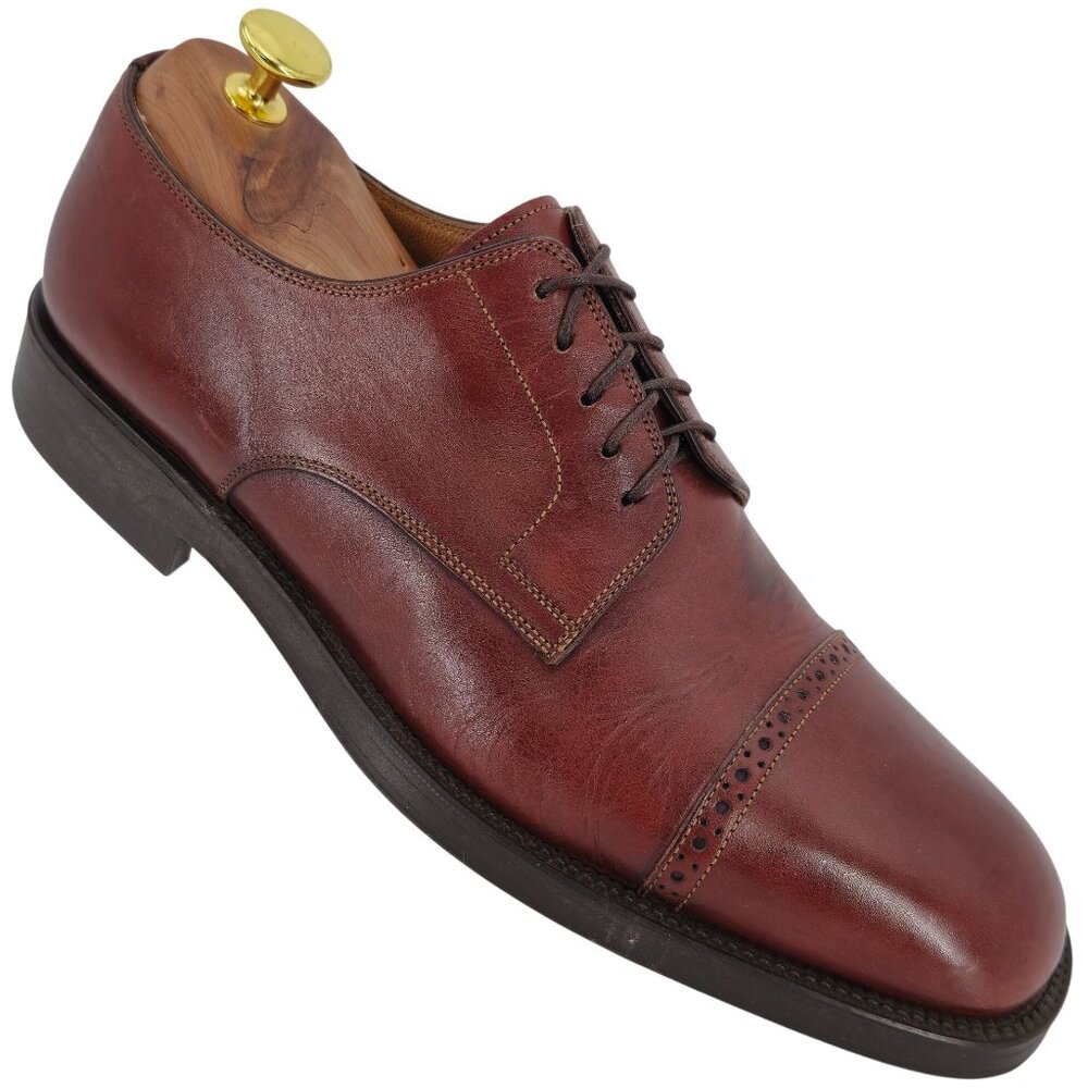 Santoni Italy Brown Leather Dress Shoes Men size 9 Classic Cap-toe Derby Oxfords